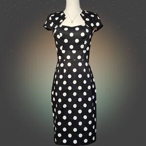 NWT Womens Retro Pinup Black White Polka Dot Wiggle Pencil Dress Size Small